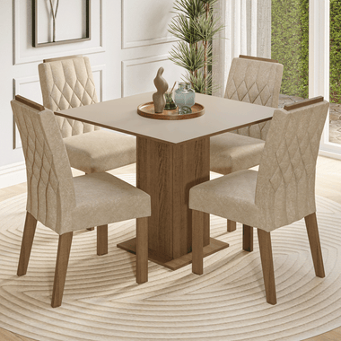 Conjunto Sala de Jantar Tampo de Madeira 4 Cadeiras Rustic/Crema/Imperial Verbena Madesa