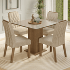 Conjunto Sala de Jantar Tampo de Vidro 4 Cadeiras Rustic/Crema/Imperial Sálvia Madesa