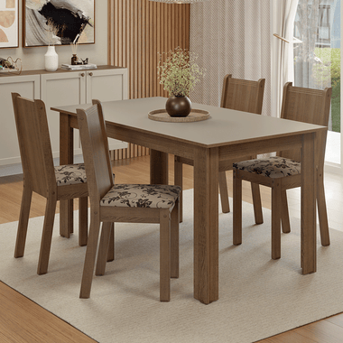 Conjunto Sala de Jantar Amora Mesa Tampo de Madeira 4 Cadeiras Rustic/Crema/Bege Marrom Madesa