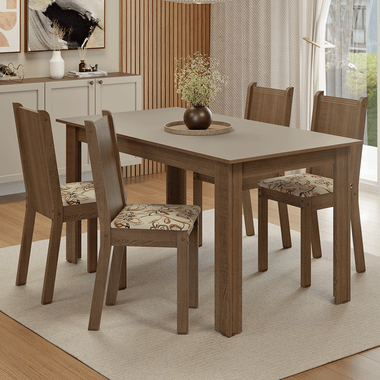 Conjunto Sala de Jantar Amora Mesa Tampo de Madeira 4 Cadeiras Rustic/Crema/Lírio Bege Madesa