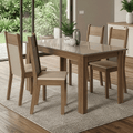 Conjunto Sala de Jantar Canela Mesa Tampo de Vidro 4 Cadeiras Rustic/Crema/Sintético Bege Madesa