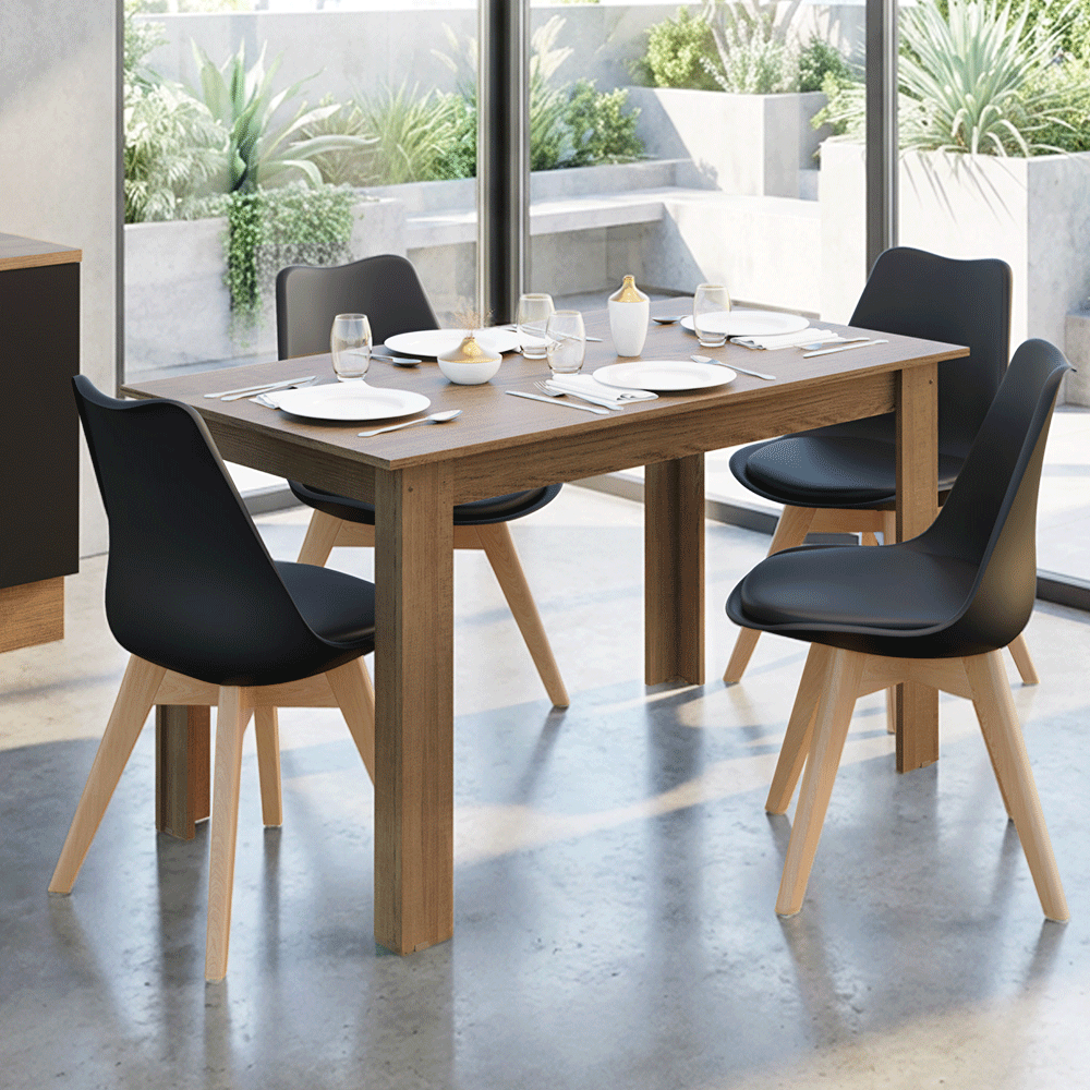 Conjunto Sala de Jantar Garda Mesa Tampo de Madeira 4 Cadeiras Rustic/Preto Madesa