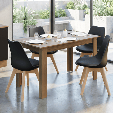 Conjunto Sala de Jantar Garda Mesa Tampo de Madeira 4 Cadeiras Rustic/Preto Madesa