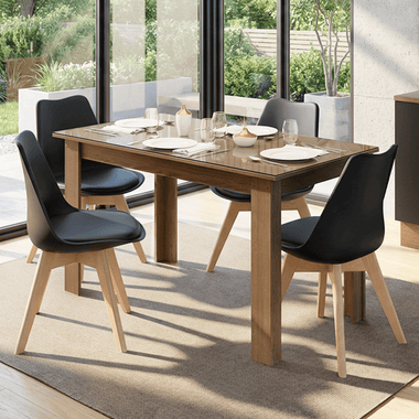 Conjunto Sala de Jantar Toscana Mesa Tampo de Vidro 4 Cadeiras Rustic/Preto Madesa
