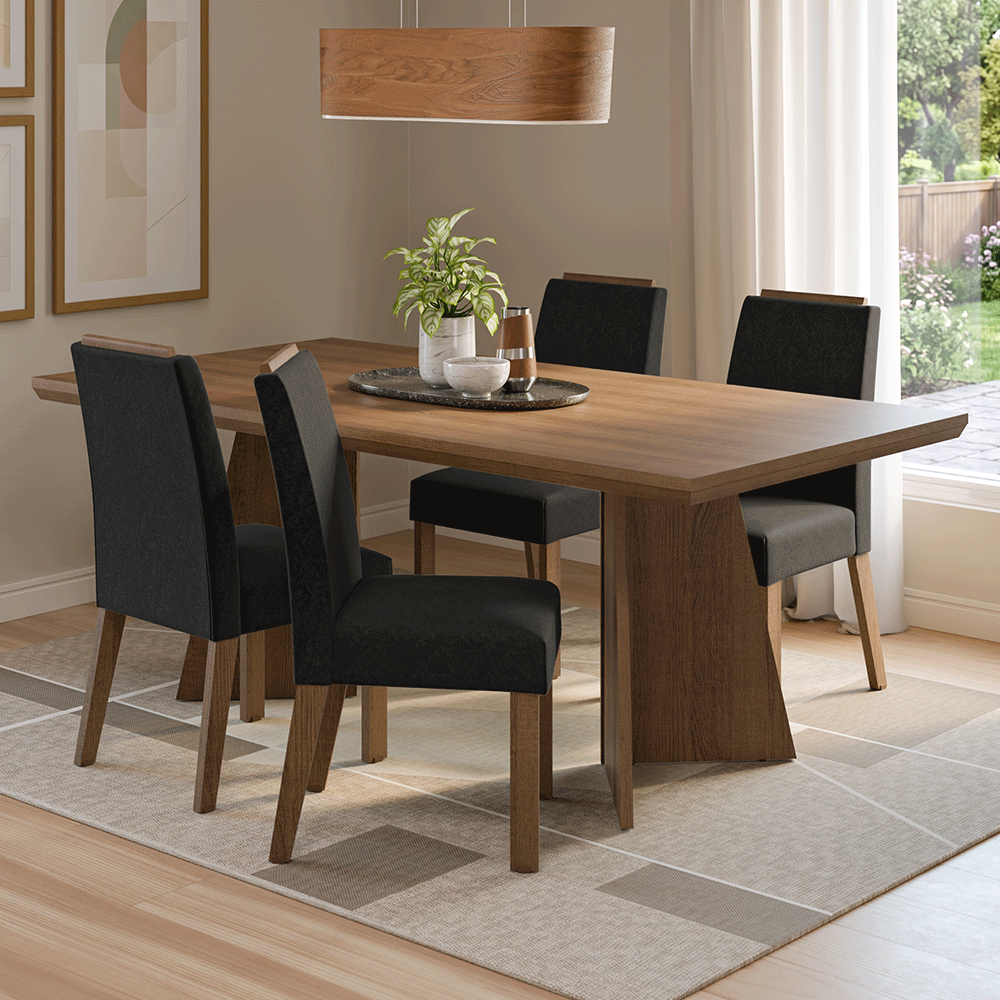 Conjunto Sala de Jantar Tampo de Madeira 4 Cadeiras Rustic/Oxford Arles Madesa