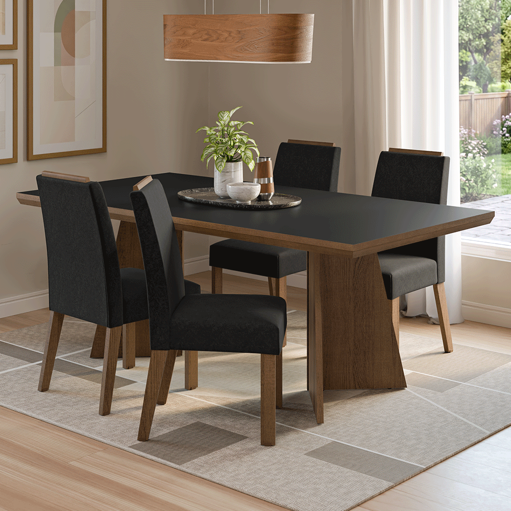 Conjunto Sala de Jantar Tampo de Madeira 4 Cadeiras Rustic/Preto/Oxford Arles Madesa