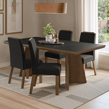 Conjunto Sala de Jantar Tampo de Madeira 4 Cadeiras Rustic/Preto/Oxford Arles Madesa