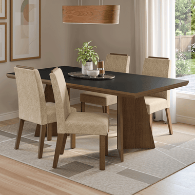 Conjunto Sala de Jantar Tampo de Madeira 4 Cadeiras Rustic/Preto/Imperial Arles Madesa