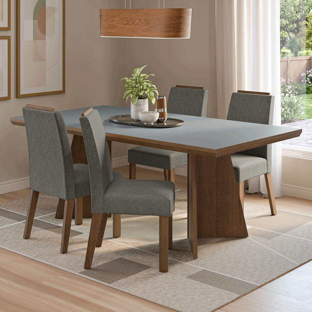 Conjunto Sala de Jantar Tampo de Madeira 4 Cadeiras Rustic/Cinza/Silver Arles Madesa