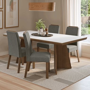 Conjunto Sala de Jantar Tampo de Madeira 4 Cadeiras Rustic/Branco/Silver Arles Madesa