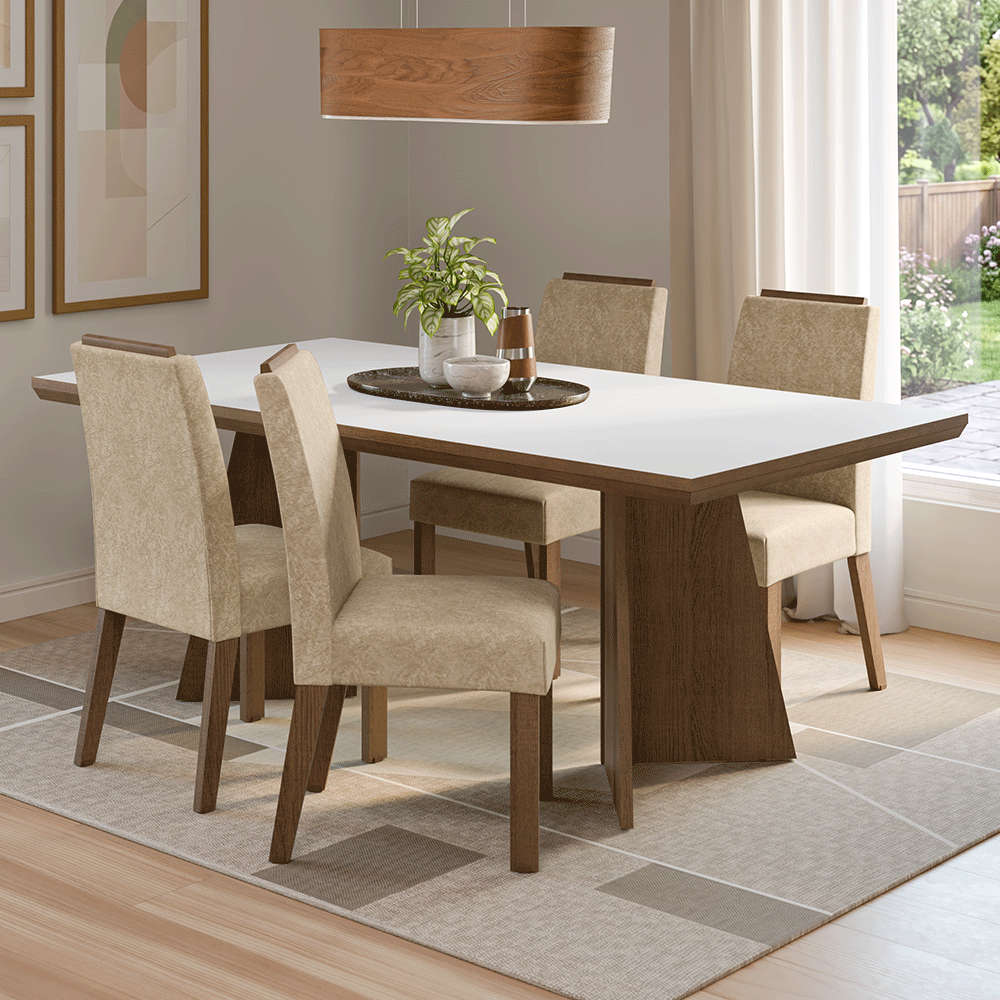 Conjunto Sala de Jantar Tampo de Madeira 4 Cadeiras Rustic/Branco/Imperial Arles Madesa