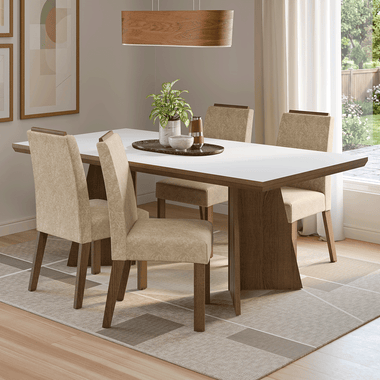 Conjunto Sala de Jantar Tampo de Madeira 4 Cadeiras Rustic/Branco/Imperial Arles Madesa