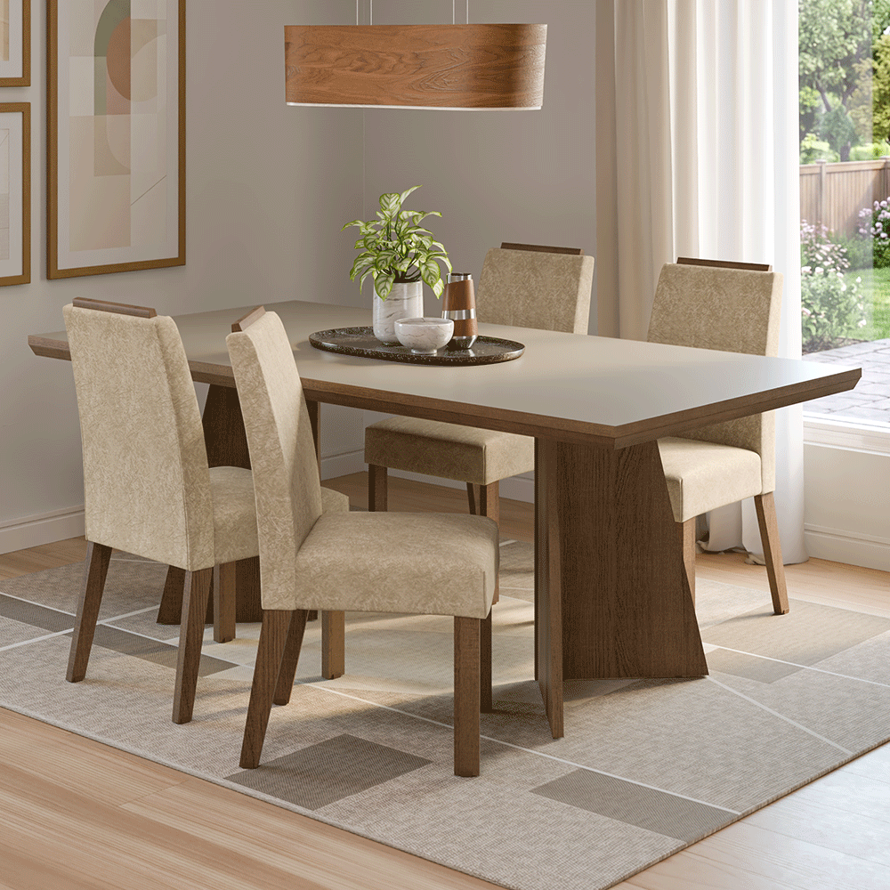 Conjunto Sala de Jantar Tampo de Madeira 4 Cadeiras Rustic/Crema/Imperial Arles Madesa