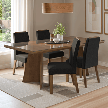 Conjunto Sala de Jantar Tampo com Vidro 4 Cadeiras Rustic/Oxford Todi Madesa