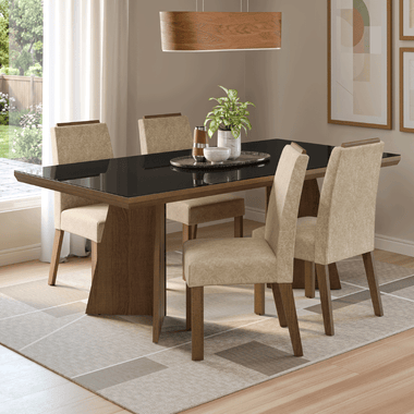 Conjunto Sala de Jantar Tampo com Vidro 4 Cadeiras Rustic/Preto/Imperial Todi Madesa