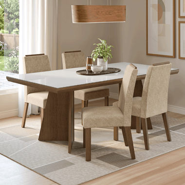 Conjunto Sala de Jantar Tampo com Vidro 4 Cadeiras Rustic/Branco/Imperial Todi Madesa