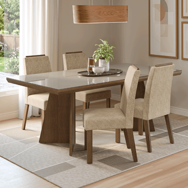 Conjunto Sala de Jantar Tampo com Vidro 4 Cadeiras Rustic/Crema/Imperial Todi Madesa