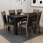 Conjunto Sala de Jantar Mesa Tampo de Madeira com 6 Cadeiras Preto/Rustic/Sintético Preto Madesa Medelin