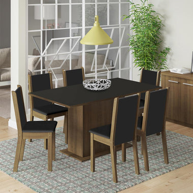 Conjunto Sala de Jantar Madesa Ohana Mesa Tampo de Madeira com 6 Cadeiras Rustic/Preto/Sintético Preto