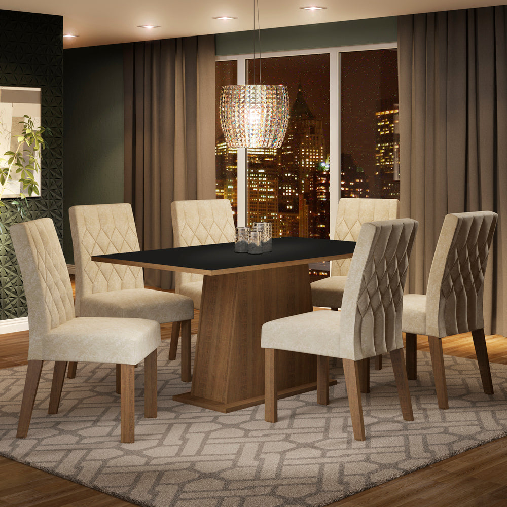 Conjunto Sala de Jantar Madesa Daniela Mesa Tampo de Madeira com 6 Cadeiras Rustic/Preto/Imperial