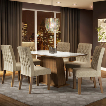 Conjunto Sala de Jantar Madesa Rafaela Mesa Tampo de Vidro com 6 Cadeiras Rustic/Branco/Imperial