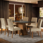 Conjunto Sala de Jantar Madesa Rafaela Mesa Tampo de Vidro com 6 Cadeiras Rustic/Preto/Imperial