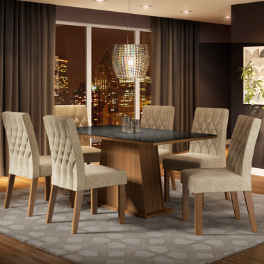 Conjunto Sala de Jantar Madesa Rafaela Mesa Tampo de Vidro com 6 Cadeiras Rustic/Preto/Imperial