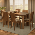 Conjunto Sala de Jantar Madesa Analu Mesa Tampo de Madeira com 6 Cadeiras Rustic/Bege Marrom