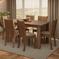 Conjunto Sala de Jantar Mesa Tampo de Madeira com 6 Cadeiras Rustic/Bege Marrom Madesa Analu