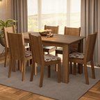 Conjunto Sala de Jantar Madesa Analu Mesa Tampo de Madeira com 6 Cadeiras Rustic/Floral Hibiscos