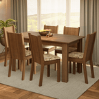 Conjunto Sala de Jantar Madesa Analu Mesa Tampo de Madeira com 6 Cadeiras Rustic/Lírio Bege