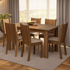 Conjunto Sala de Jantar Madesa Analu Mesa Tampo de Madeira com 6 Cadeiras Rustic/Sintético Bege