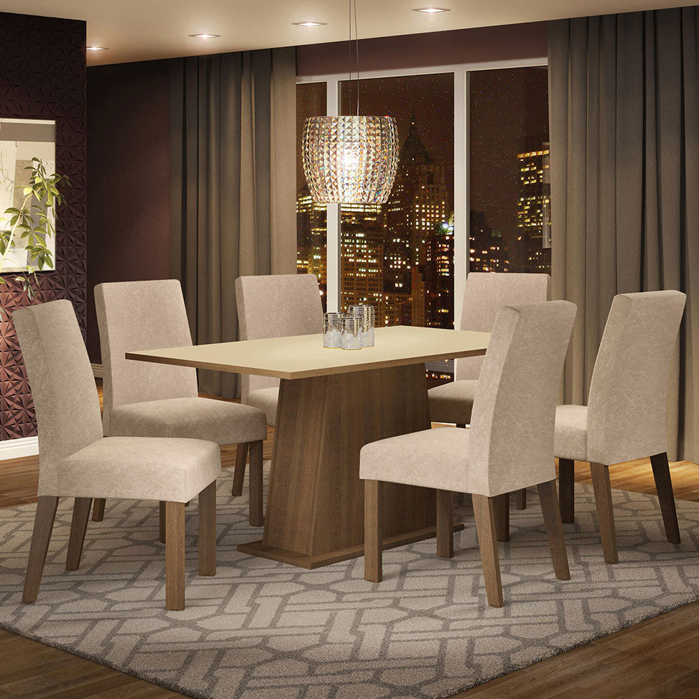Conjunto Sala de Jantar Madesa Luciana Mesa Tampo de Madeira com 6 Cadeiras Rustic/Crema/Imperial