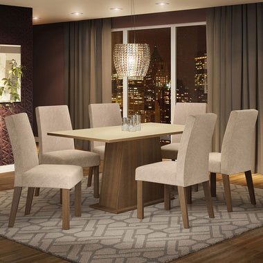 Conjunto Sala de Jantar Madesa Luciana Mesa Tampo de Madeira com 6 Cadeiras Rustic/Crema/Imperial