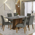 Conjunto Sala de Jantar Mesa Tampo de Madeira 6 Cadeiras Rustic/Cinza/Silver Britney Madesa