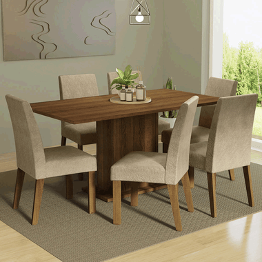 Conjunto Sala de Jantar Mesa Tampo de Madeira 6 Cadeiras Rustic/Imperial Renata Madesa