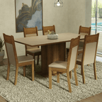 Conjunto Sala de Jantar Mesa Tampo de Madeira 6 Cadeiras Crema/Rustic/Bege Augusta Madesa