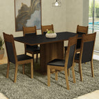 Conjunto Sala de Jantar Mesa Tampo de Madeira 6 Cadeiras Preto/Rustic Augusta Madesa