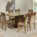 Conjunto Sala de Jantar Mesa Tampo de Vidro 6 Cadeiras Crema/Rustic/Bege Francine Madesa