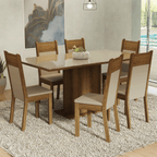 Conjunto Sala de Jantar Mesa Tampo de Vidro 6 Cadeiras Crema/Rustic/Bege Francine Madesa