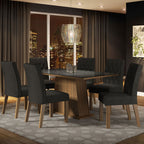 Conjunto Sala de Jantar Mesa Tampo de Vidro 6 Cadeiras Rustic/Preto/Oxford Stéfani Madesa