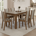Conjunto Sala de Jantar Elóra Mesa Tampo de Vidro 6 Cadeiras Rustic/Crema/Bege Marrom Madesa