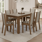 Conjunto Sala de Jantar Elóra Mesa Tampo de Vidro 6 Cadeiras Rustic/Crema/Bege Marrom Madesa