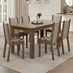 Conjunto Sala de Jantar Elóra Mesa Tampo de Vidro 6 Cadeiras Rustic/Crema/Floral Hibiscos Madesa