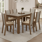 Conjunto Sala de Jantar Elóra Mesa Tampo de Vidro 6 Cadeiras Rustic/Crema/Sintético Bege Madesa