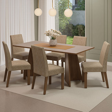 Conjunto Sala de Jantar Mesa Tampo de Madeira 6 Cadeiras Rustic/Crema/Imperial Simone Madesa