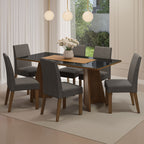 Conjunto Sala de Jantar Mesa Tampo de Vidro 6 Cadeiras Rustic/Preto/Silver Valerie Madesa