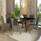 Conjunto Sala de Jantar Mesa Tampo de Madeira 6 Cadeiras Rustic/Preto/Silver Madison Madesa