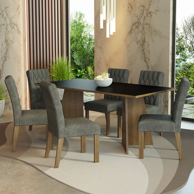 Conjunto Sala de Jantar Mesa Tampo de Madeira 6 Cadeiras Rustic/Preto/Silver Madison Madesa