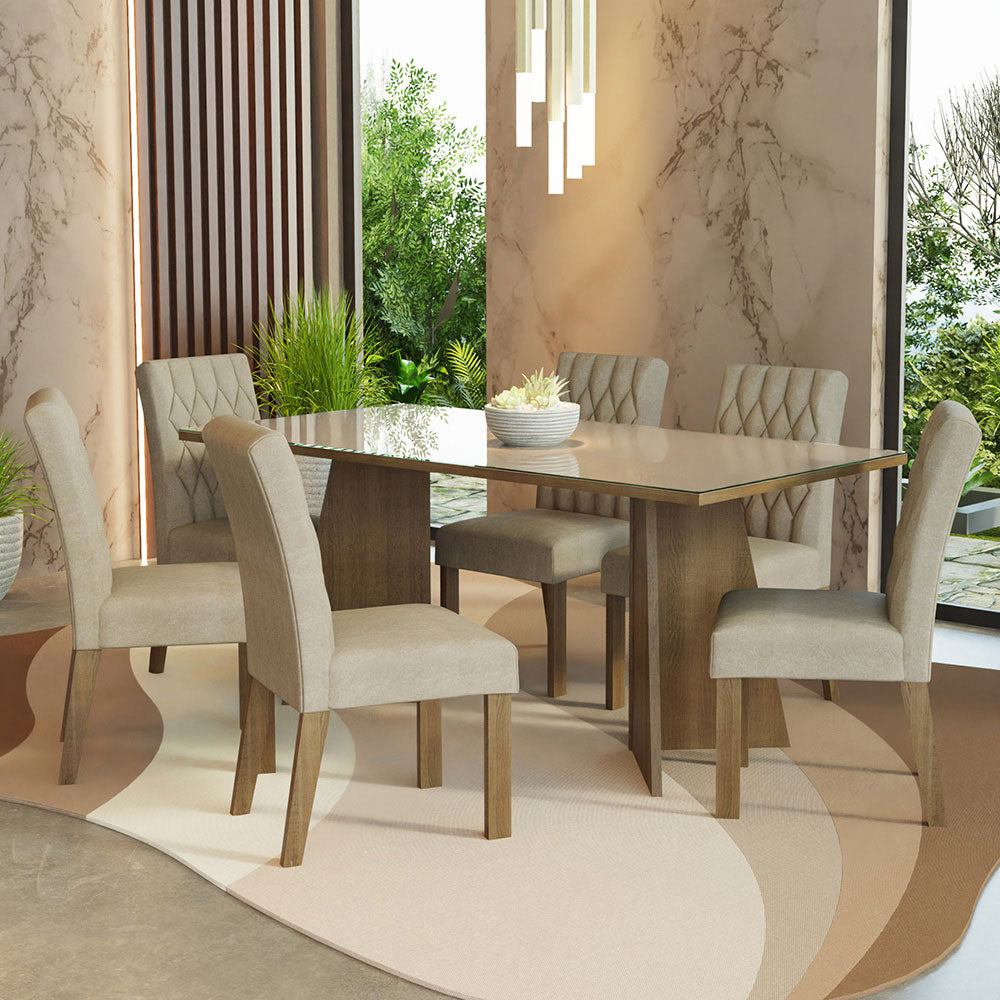 Conjunto Sala de Jantar Mesa Tampo de Madeira 8 Cadeiras Rustic